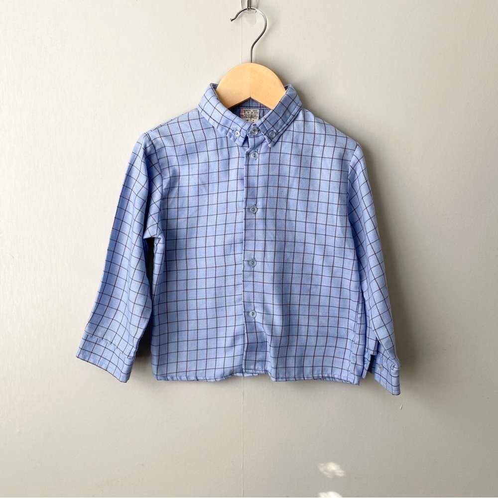 Vintage Window Pane Print Long Sleeve Button Down Shirt 3T/4T